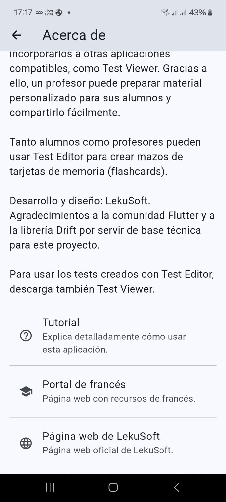 Pantalla Acerca de