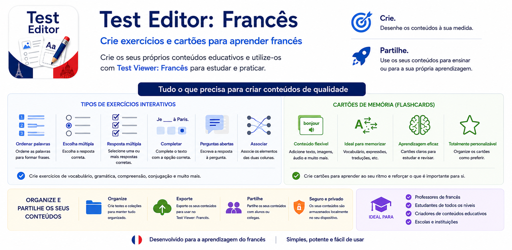 O que é o Test Editor? Criação de exercícios de francês e cartões de memória