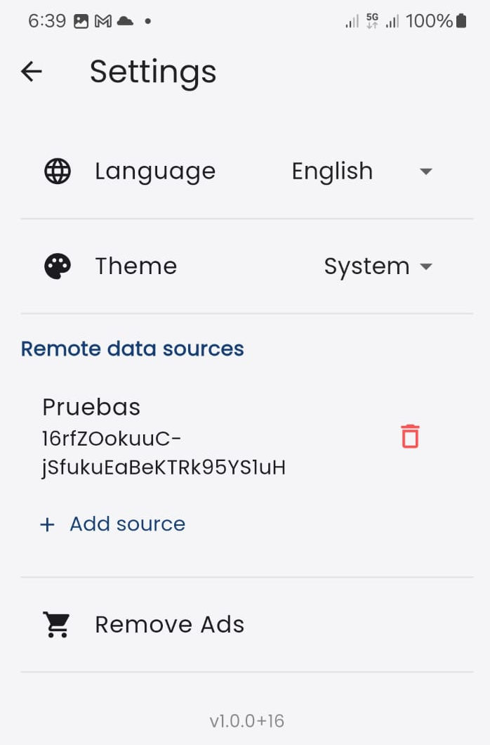 Settings screen photo
