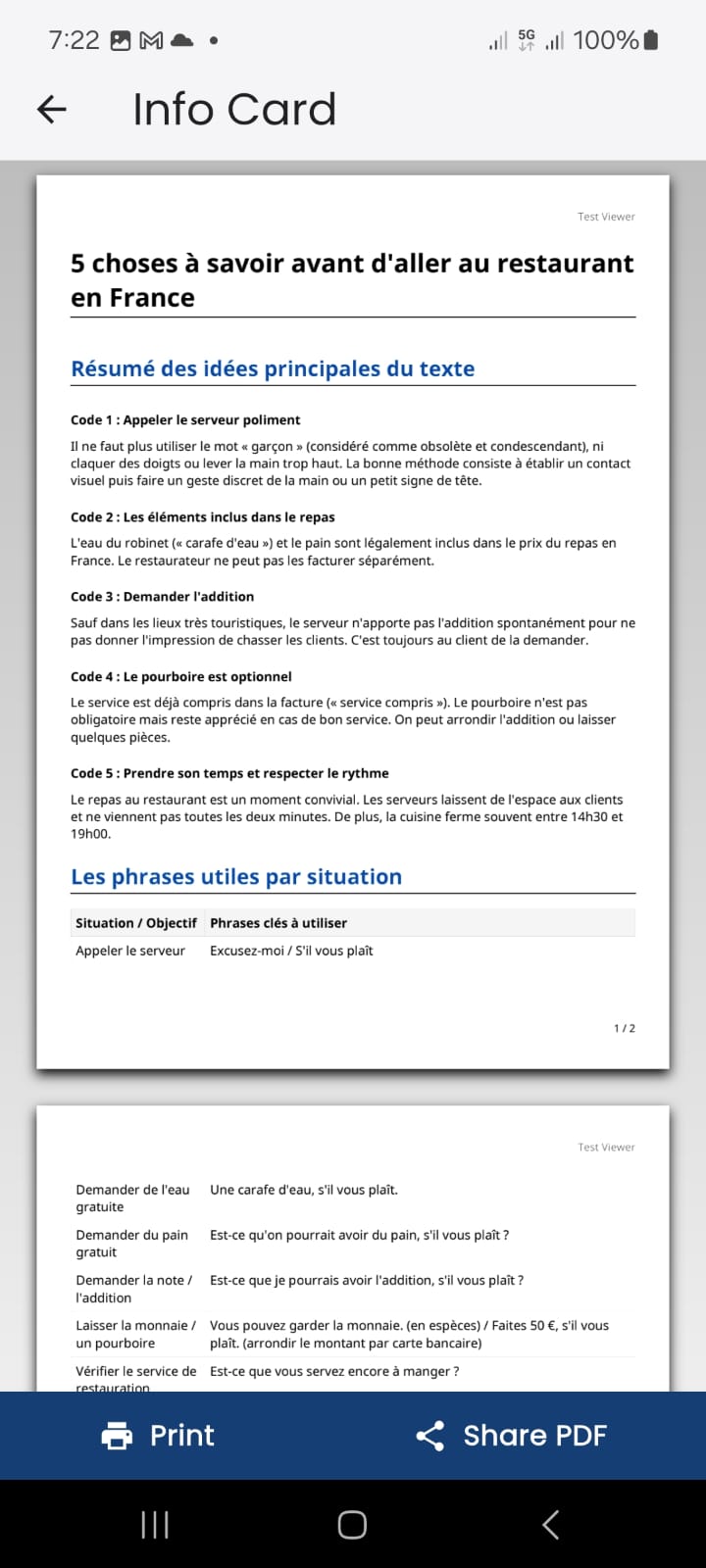 Printable PDF summary photo