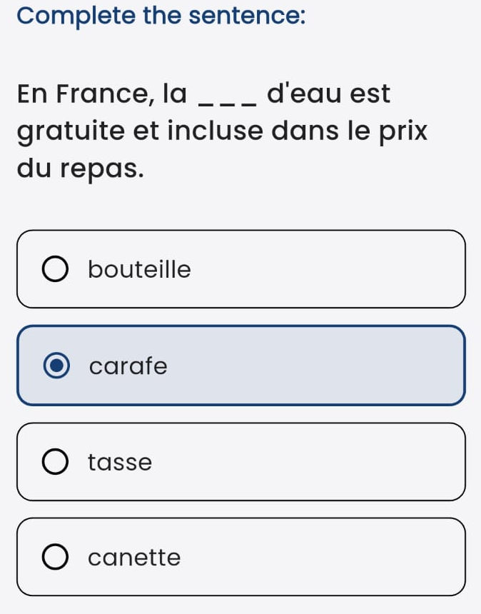Fill in the blank with options exercise