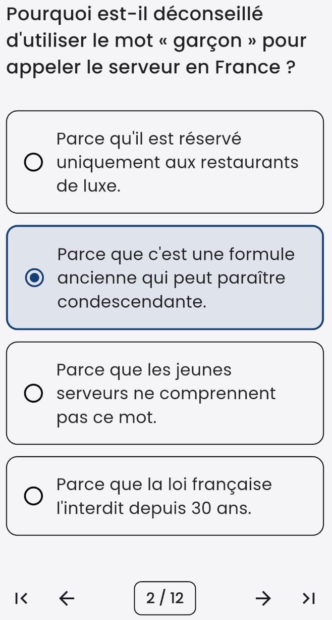 Multiple choice exercise