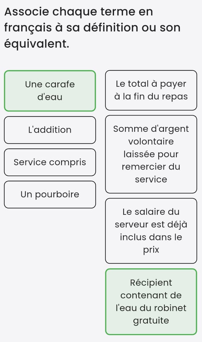 Match columns exercise