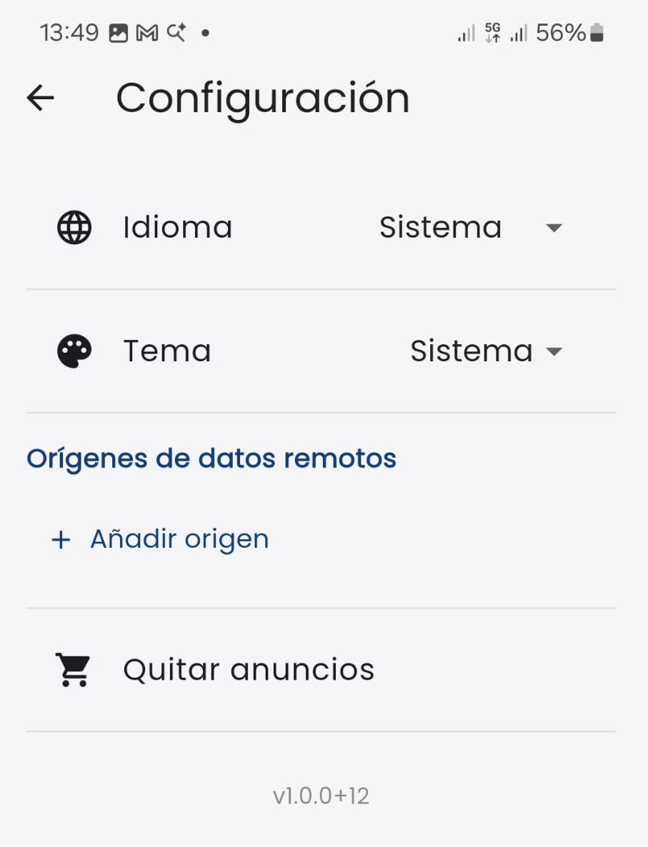 Foto de la pantalla de configuración
