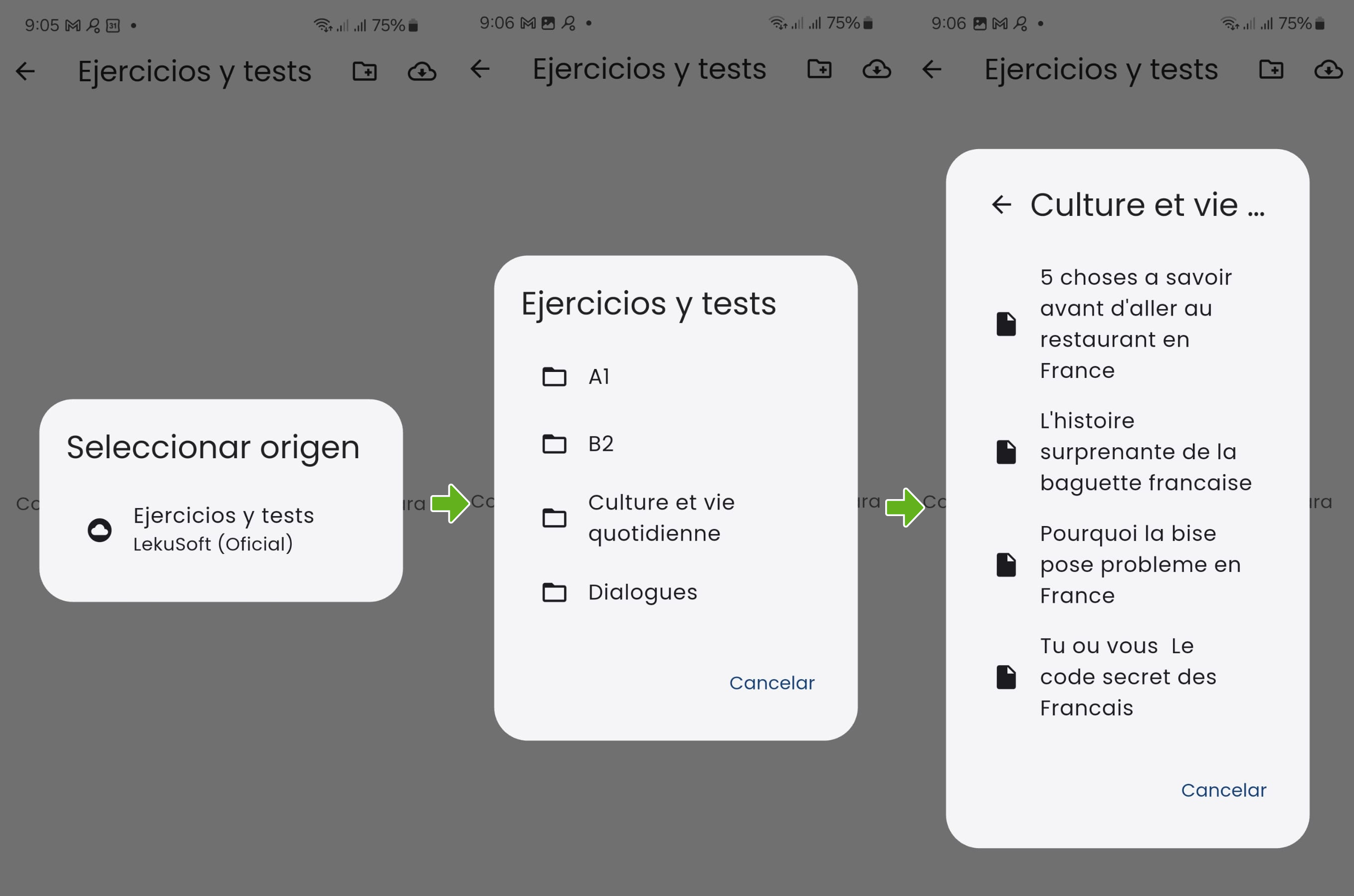 Pasos en la descarga de un ejercicio