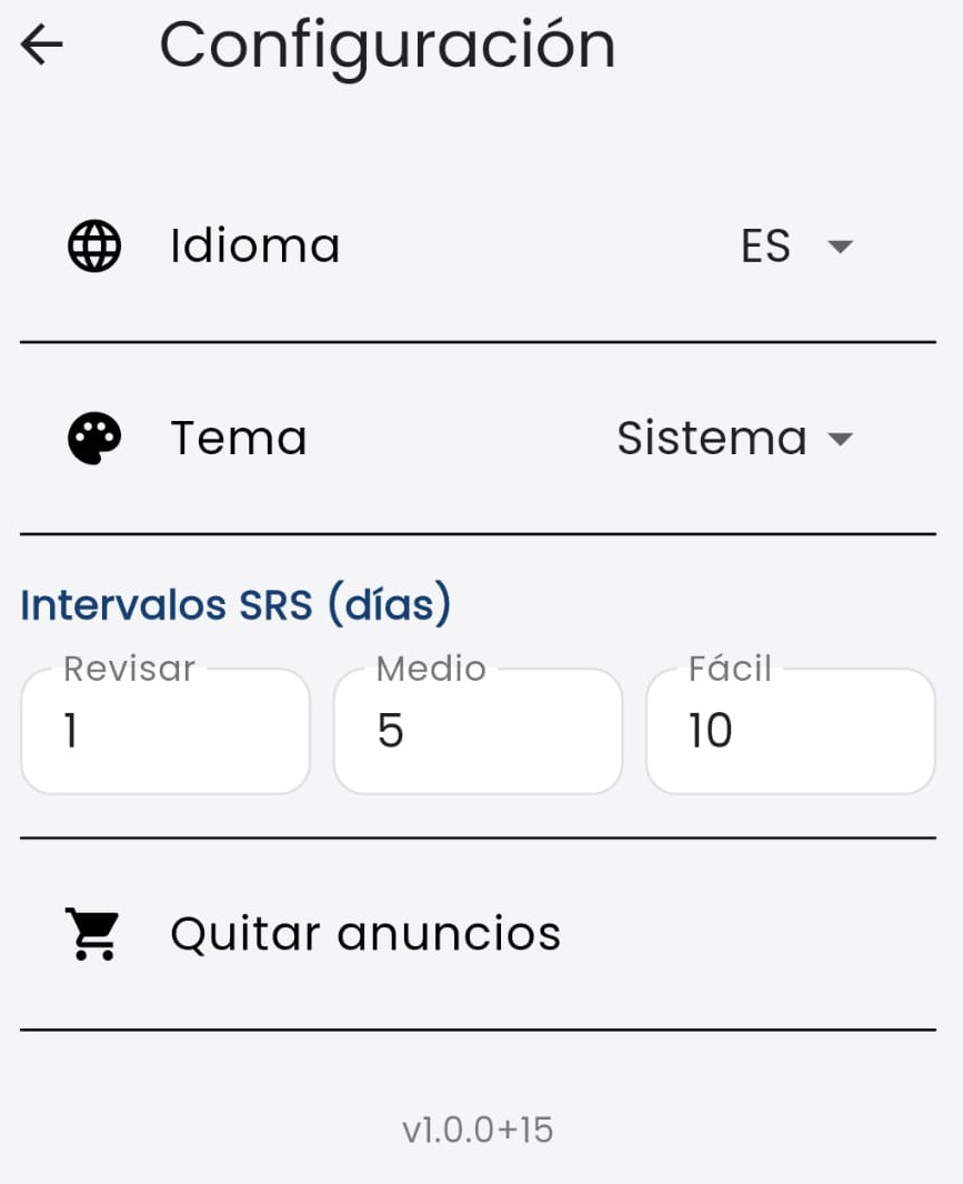 Foto de la pantalla de configuración