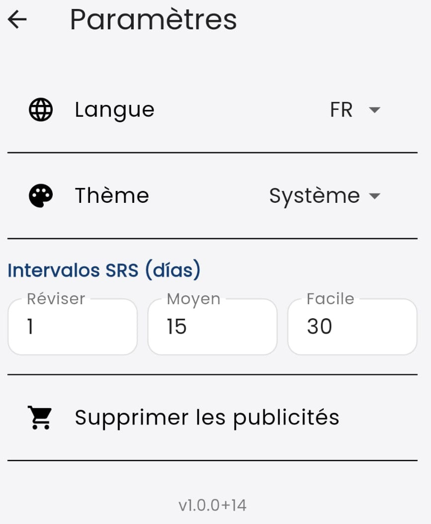 Settings screen screenshot