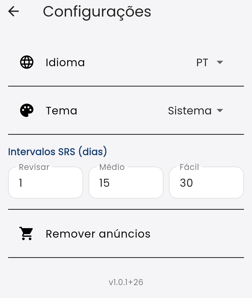 Foto do ecrã de configuração
