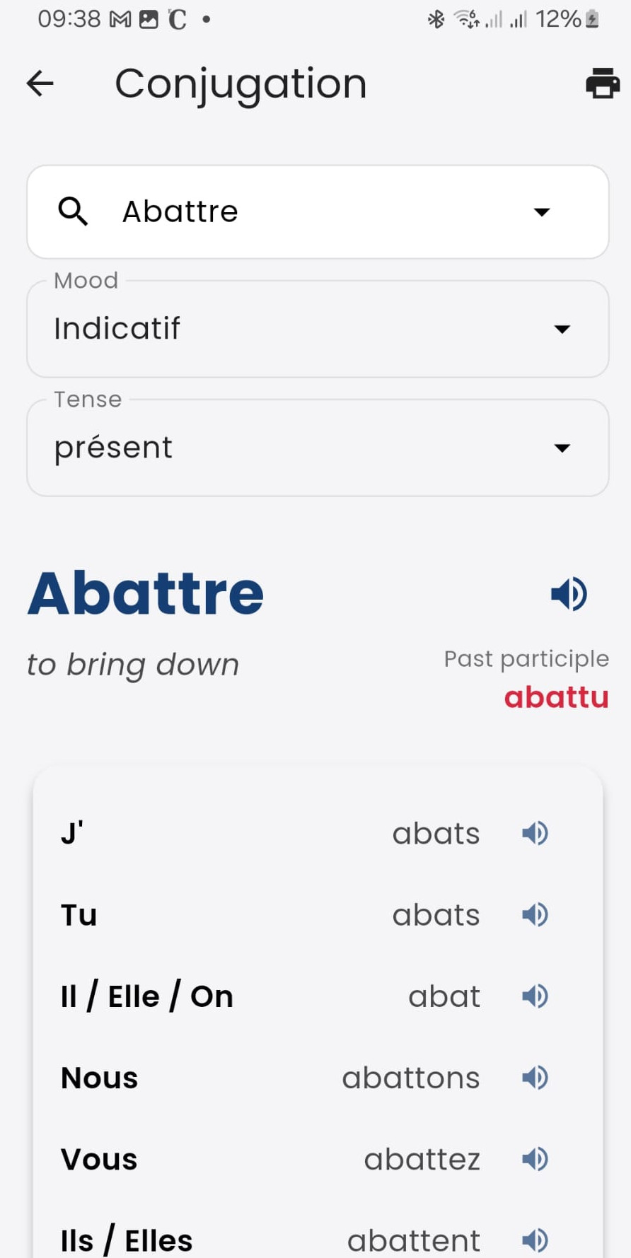 Conjugation screen screenshot