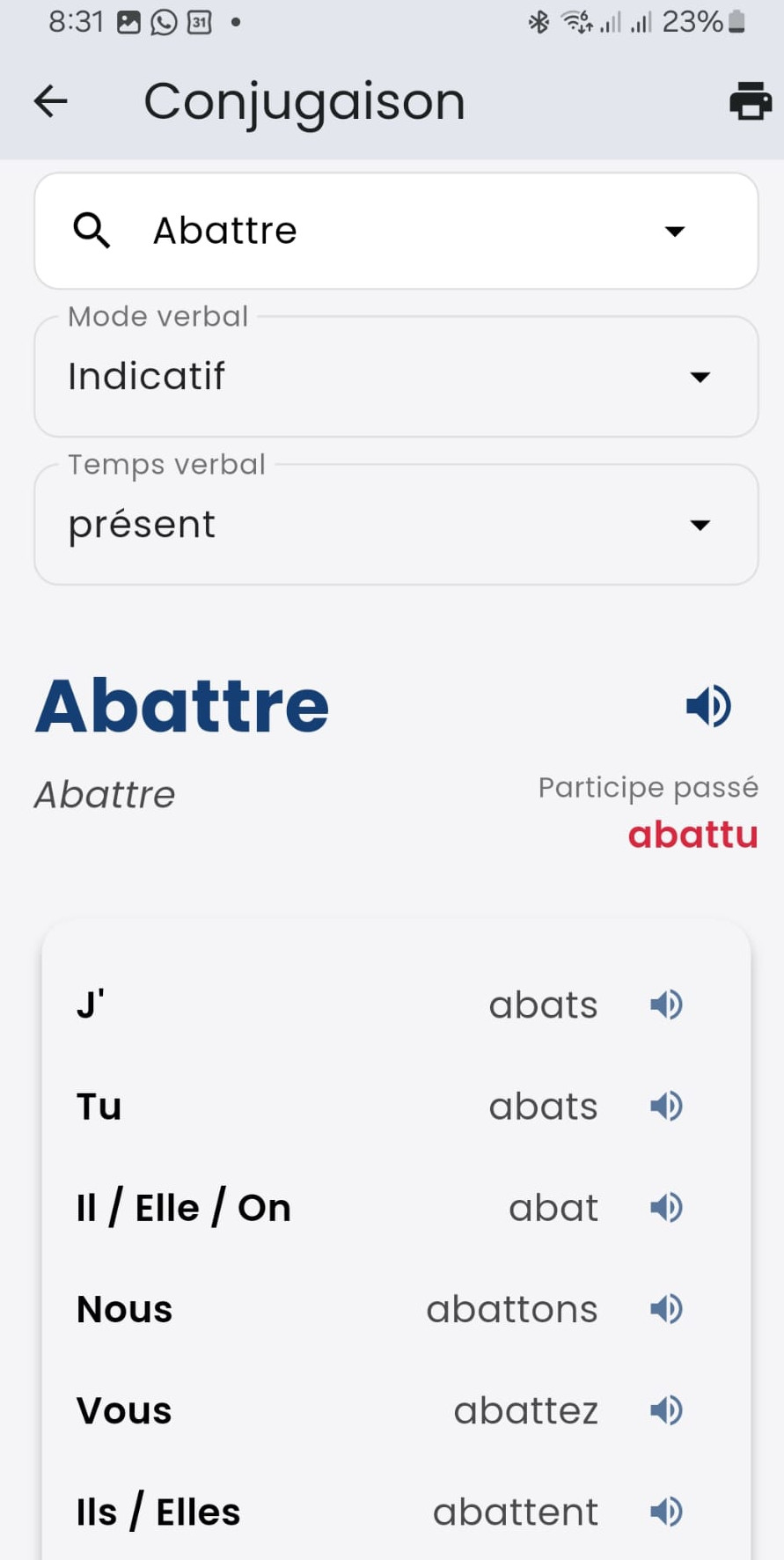 Conjugation screen screenshot