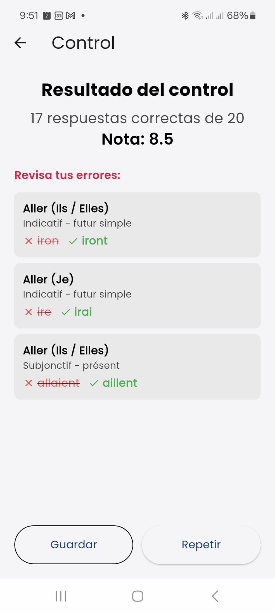 Foto de los errores en un control