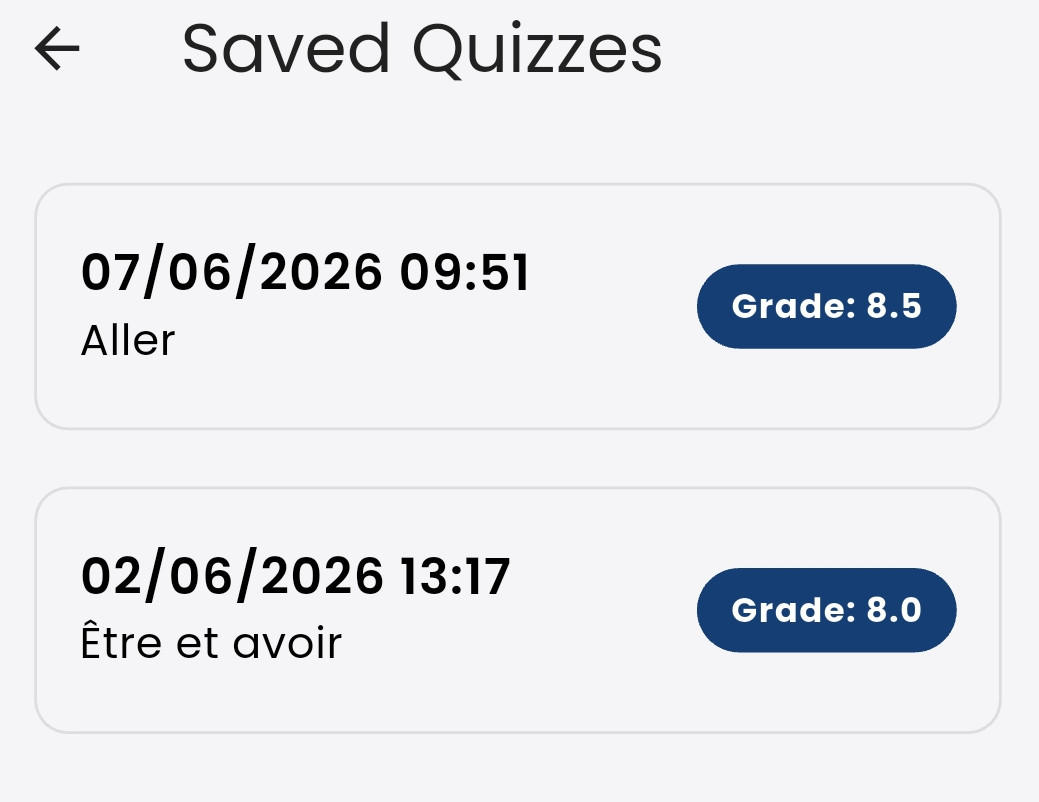 Saved quizzes screenshot