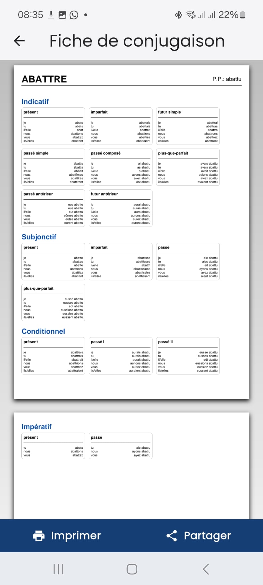 Verb sheet print screen screenshot