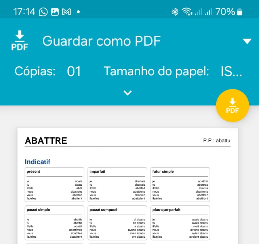 Foto do ecrã de impressão