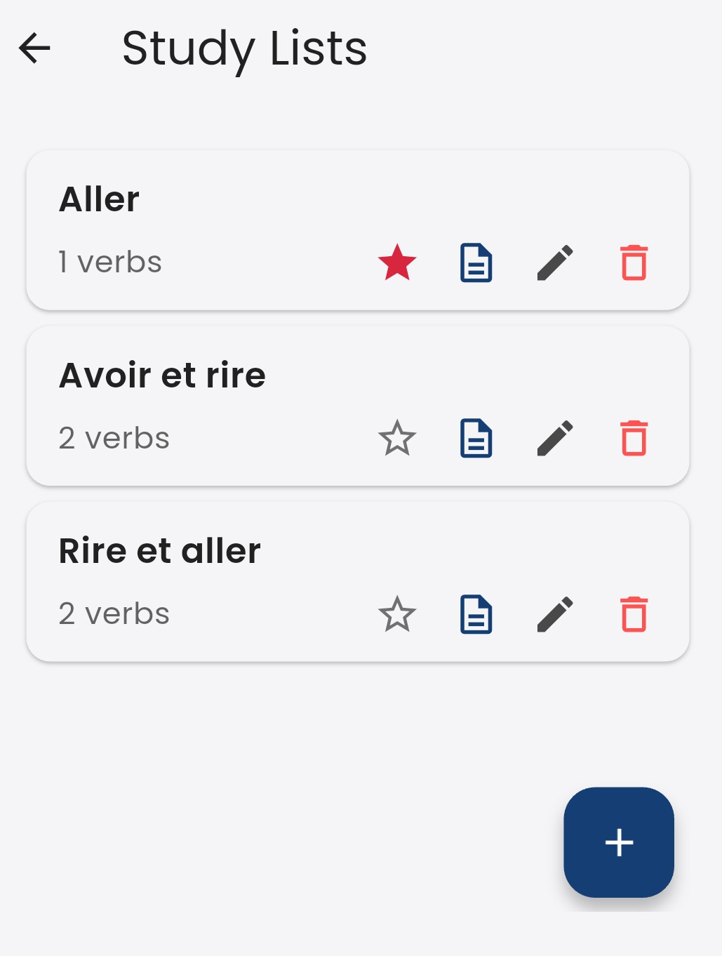 Study lists screen screenshot