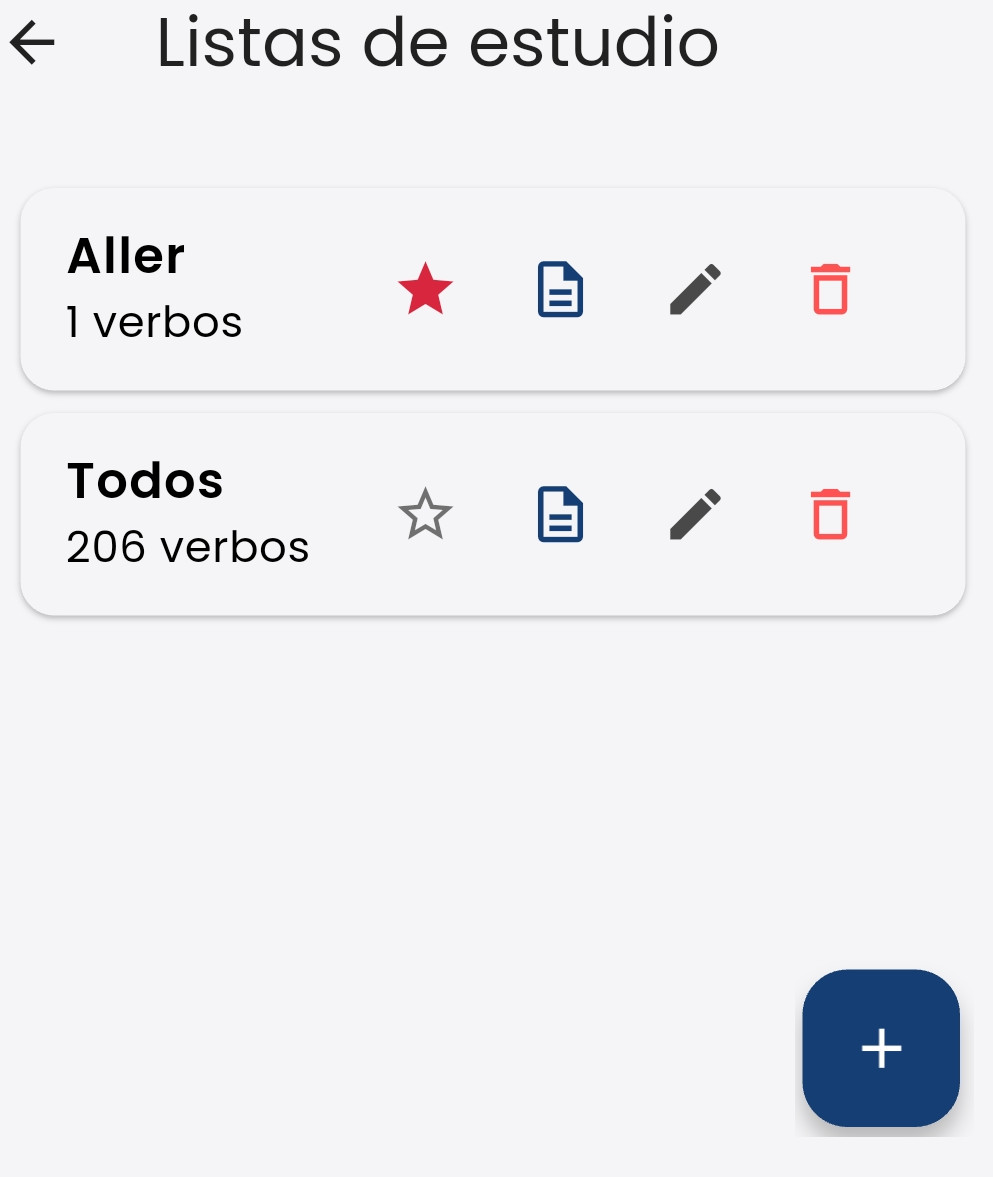 Foto de la pantalla de listas de estudio