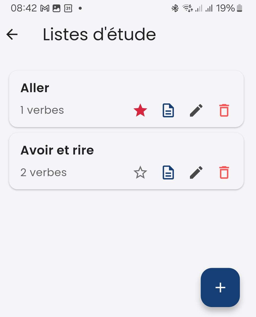 Study lists screen screenshot