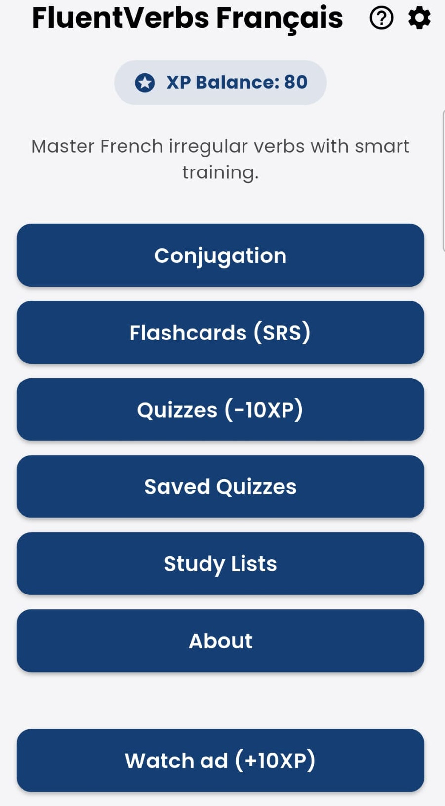 App menu screenshot