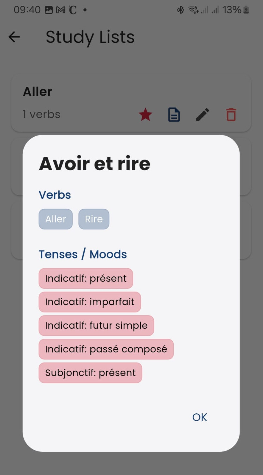 Study list viewer screenshot